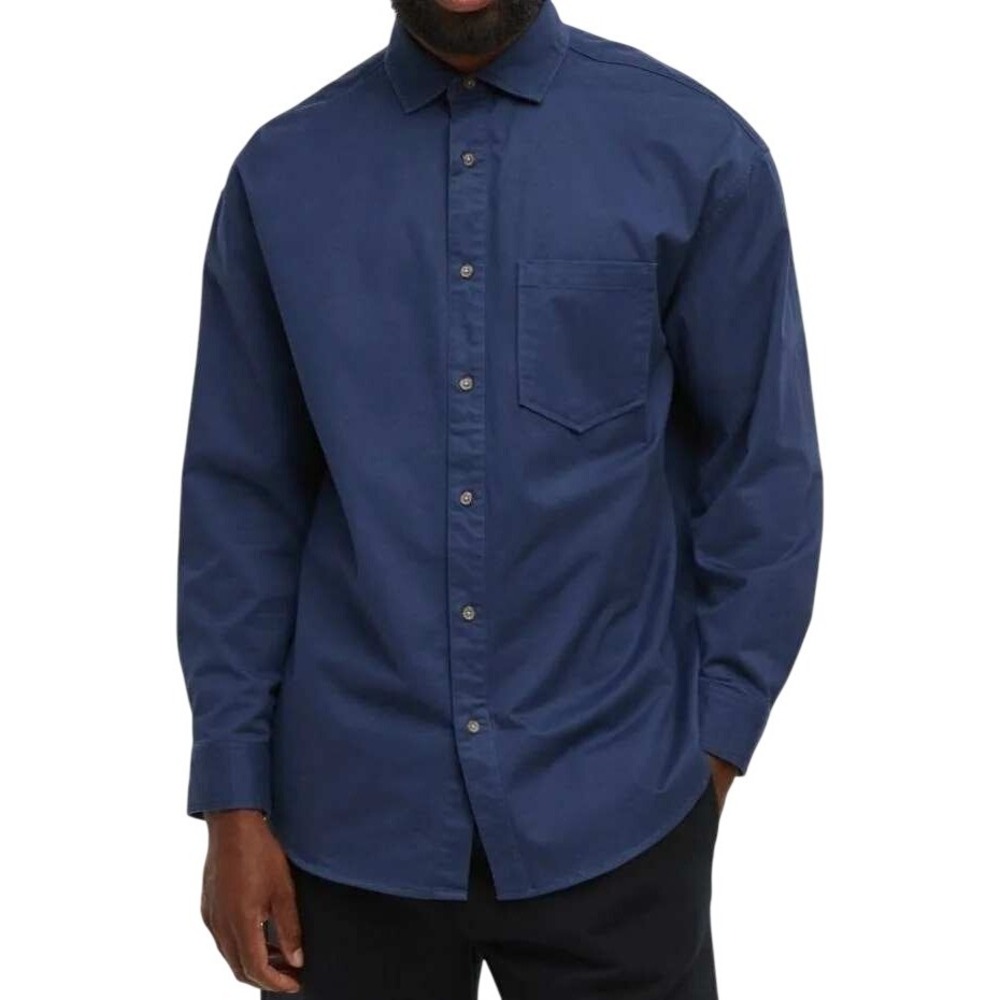 Mode of One Mens Relaxed Fit Twill Button Down Shirt Navy Blue Large 100188289MN